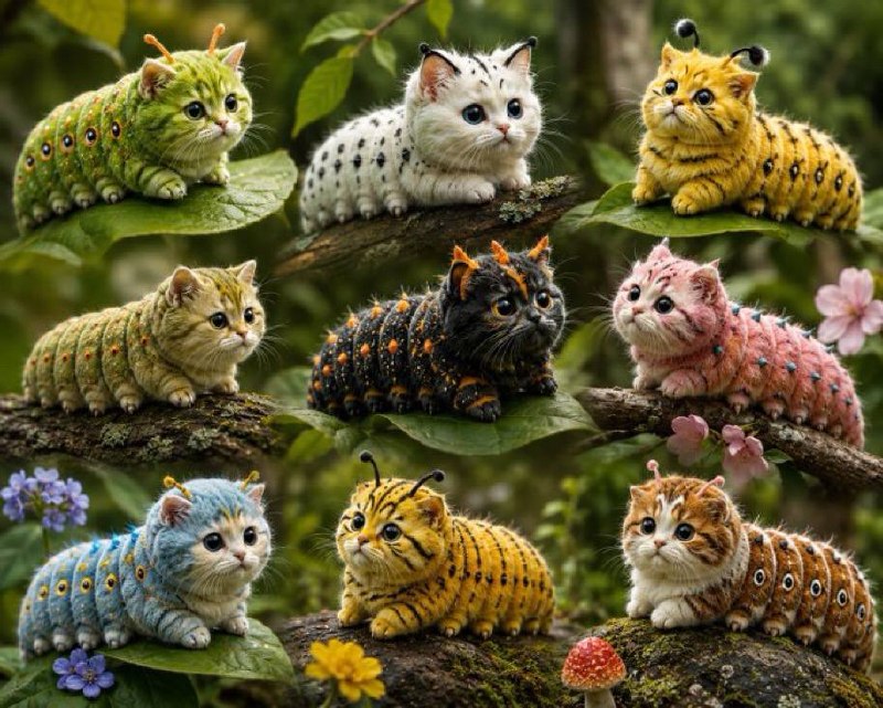 A grid of nine colorful CATerpillar variants in different patterns.